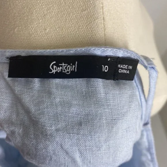 Sportsgirl Size 10 Women's Top Blouse 100% LINEN Blue Tank - Picture 8 of 9